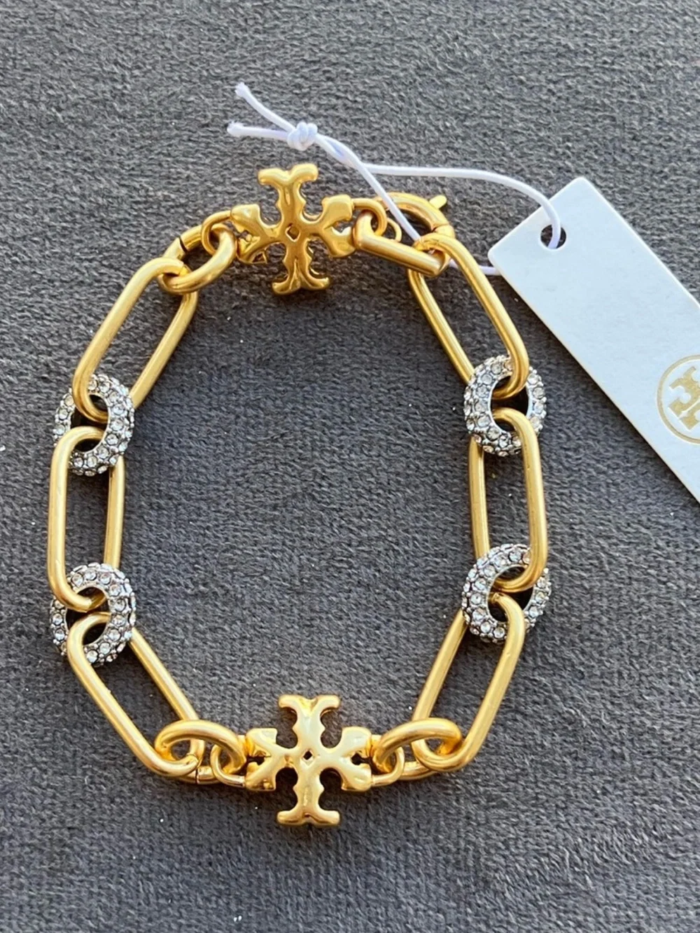 Tory Burch Gold-tone Pave Diamond Kira Link Charm Bracelet NEW $149